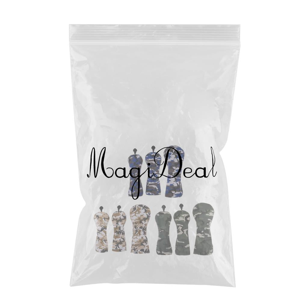 3 Set 9 Pieces Sports Golf Club Headcover 460cc Driver Wood Head Covers Camo