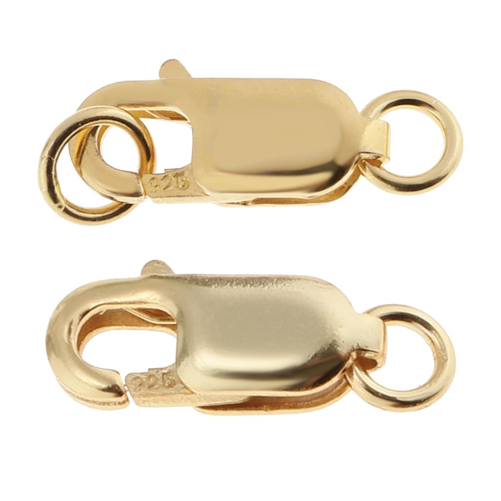 2Pcs 925 Sterling Metal Lobster Clasp Split Ring Jewelry Keychain DIY Gold