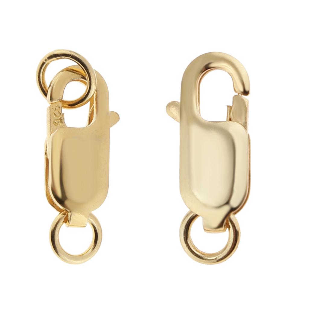 2Pcs 925 Sterling Metal Lobster Clasp Split Ring Jewelry Keychain DIY Gold