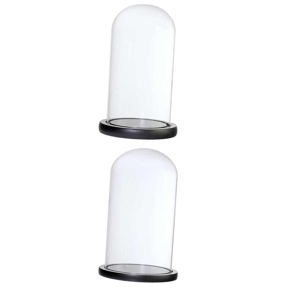 2xGlass Dome Cloche Base Flower Landscape Holder Glass Cover Black 2Size