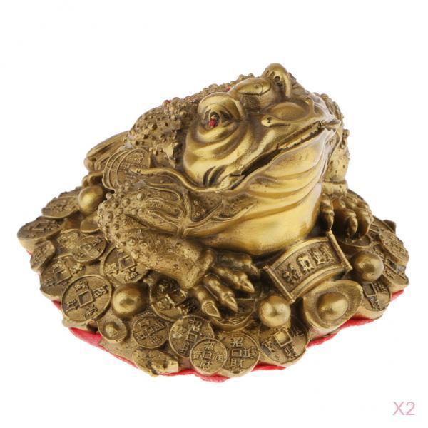 2xFeng Shui Money Lucky Fortune Oriental Chinese Wealth Frog Toad Figurine S