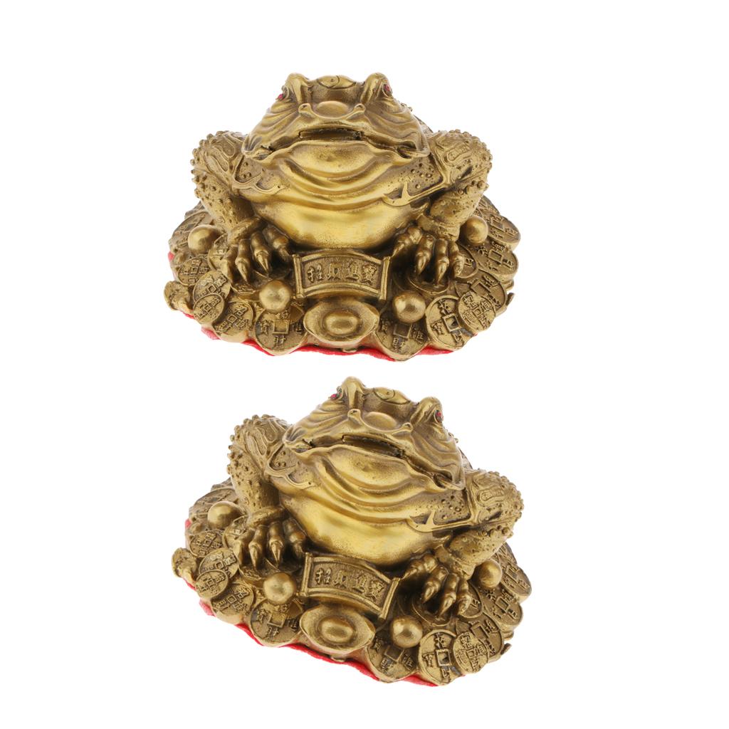 2xFeng Shui Money Lucky Fortune Oriental Chinese Wealth Frog Toad Figurine S