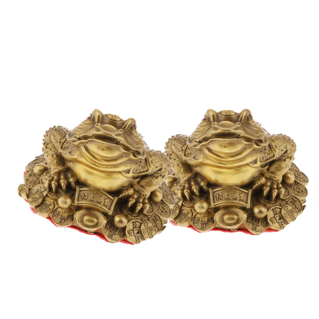 2xFeng Shui Money Lucky Fortune Oriental Chinese Wealth Frog Toad Figurine S