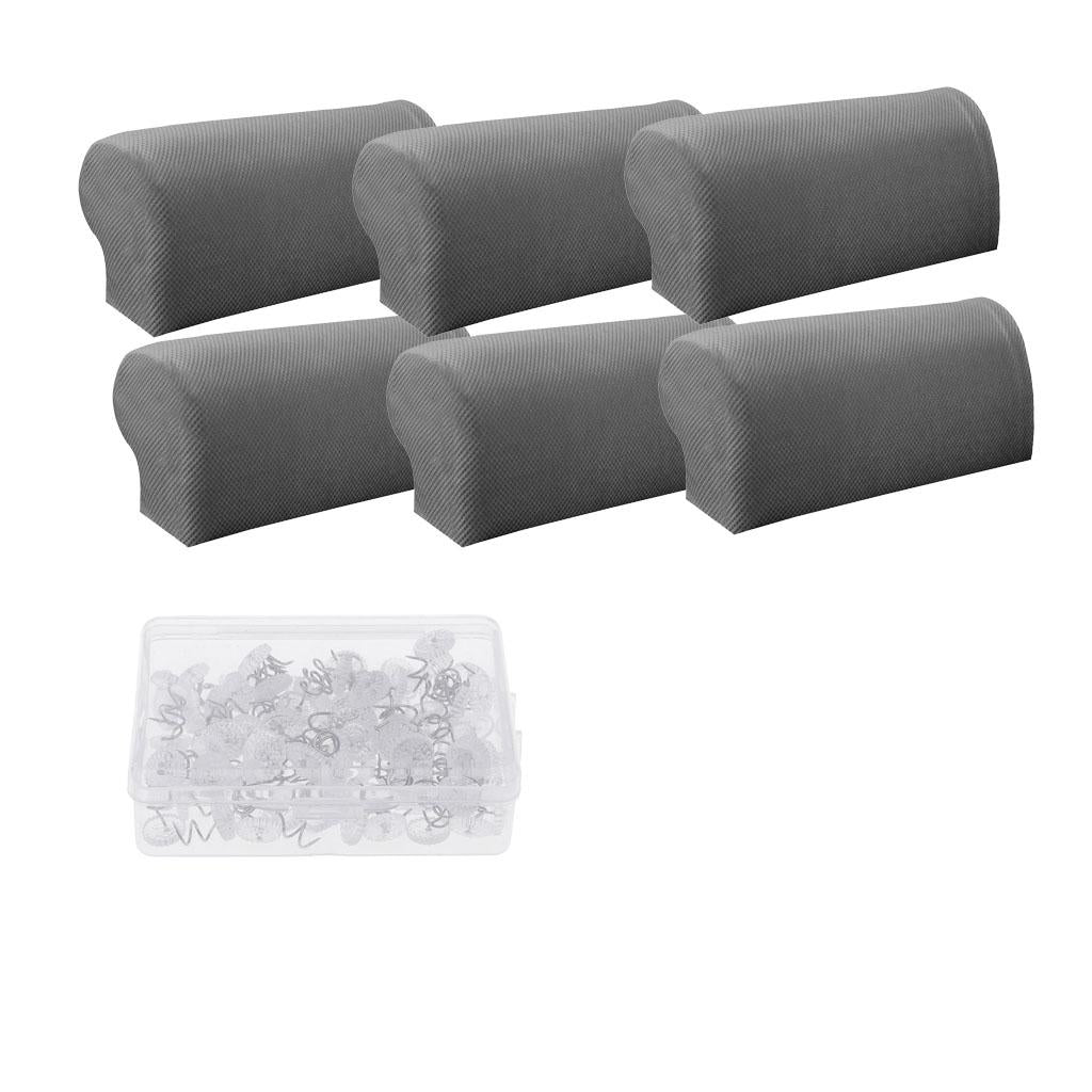 3Pair Spandex Sofa Armrest Covers with 100 Pieces Bed Skirt Pins Grey