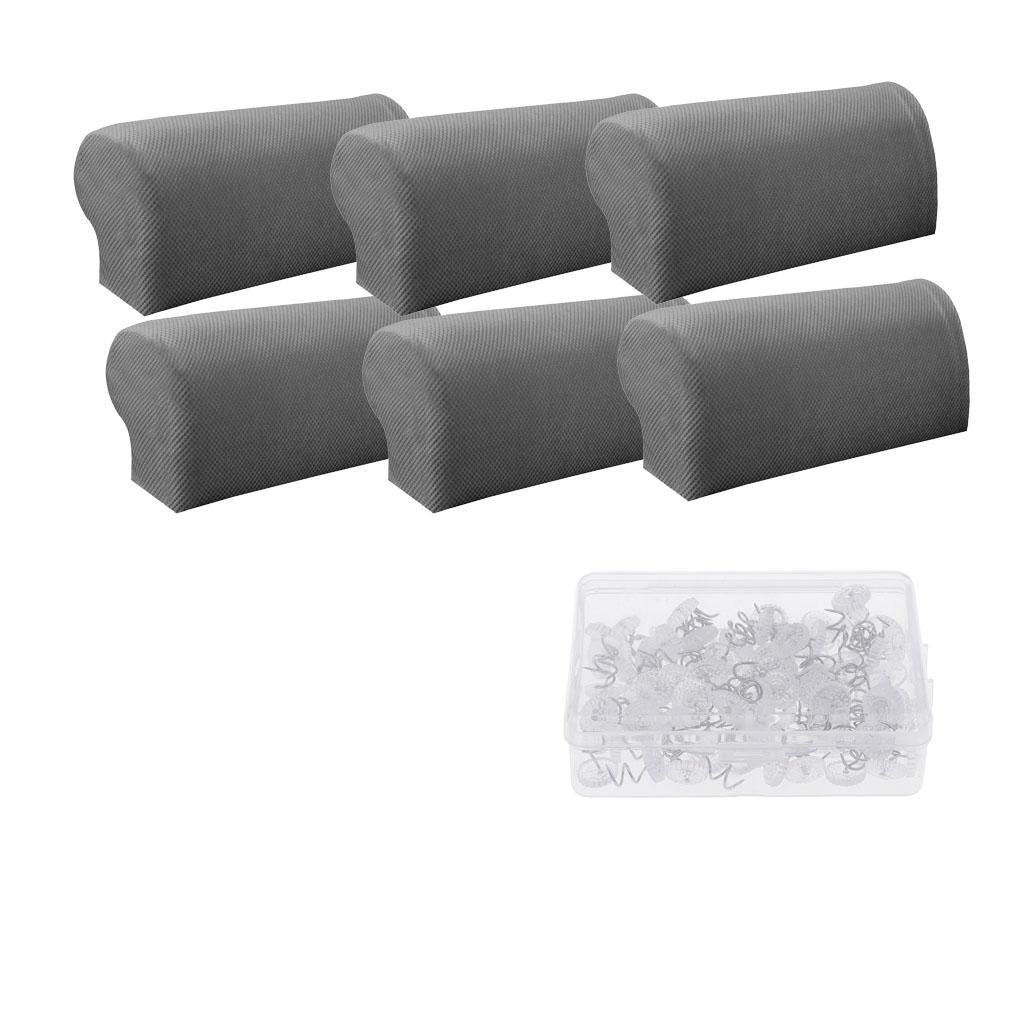 3Pair Spandex Sofa Armrest Covers with 100 Pieces Bed Skirt Pins Grey
