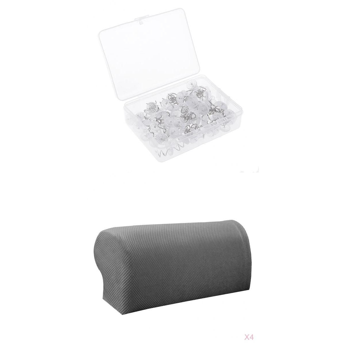 4Pair Spandex Sofa Armrest Covers with 100 Pieces Bed Skirt Pins Grey