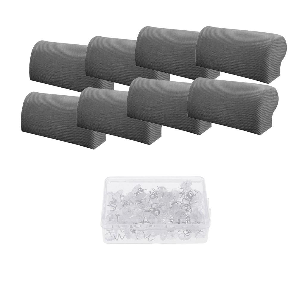 4Pair Spandex Sofa Armrest Covers with 100 Pieces Bed Skirt Pins Grey