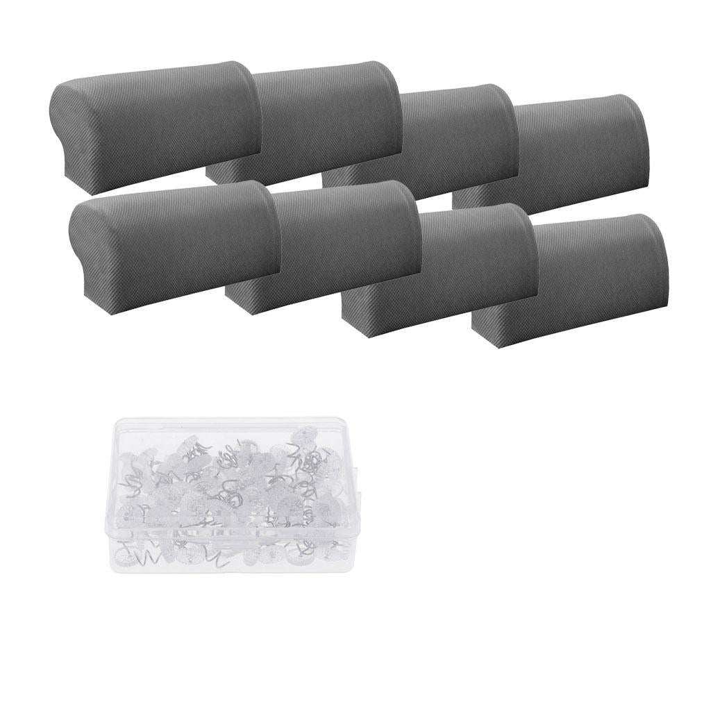 4Pair Spandex Sofa Armrest Covers with 100 Pieces Bed Skirt Pins Grey