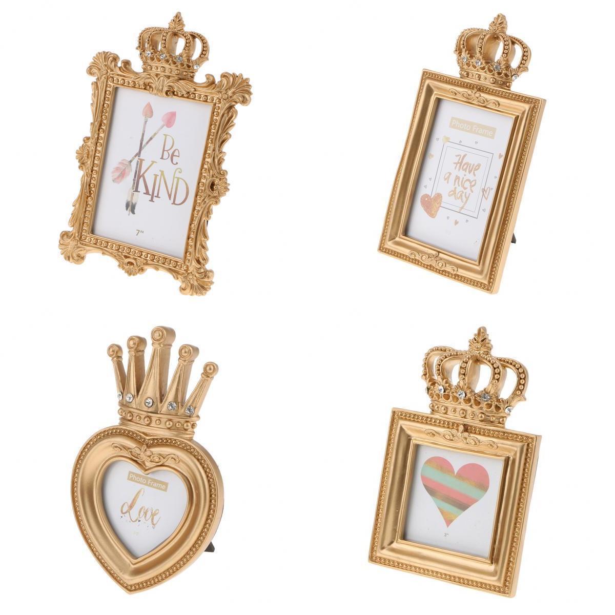 4pcs Gold Crown Resin Photo Frame Baroque Luxury Style Decor