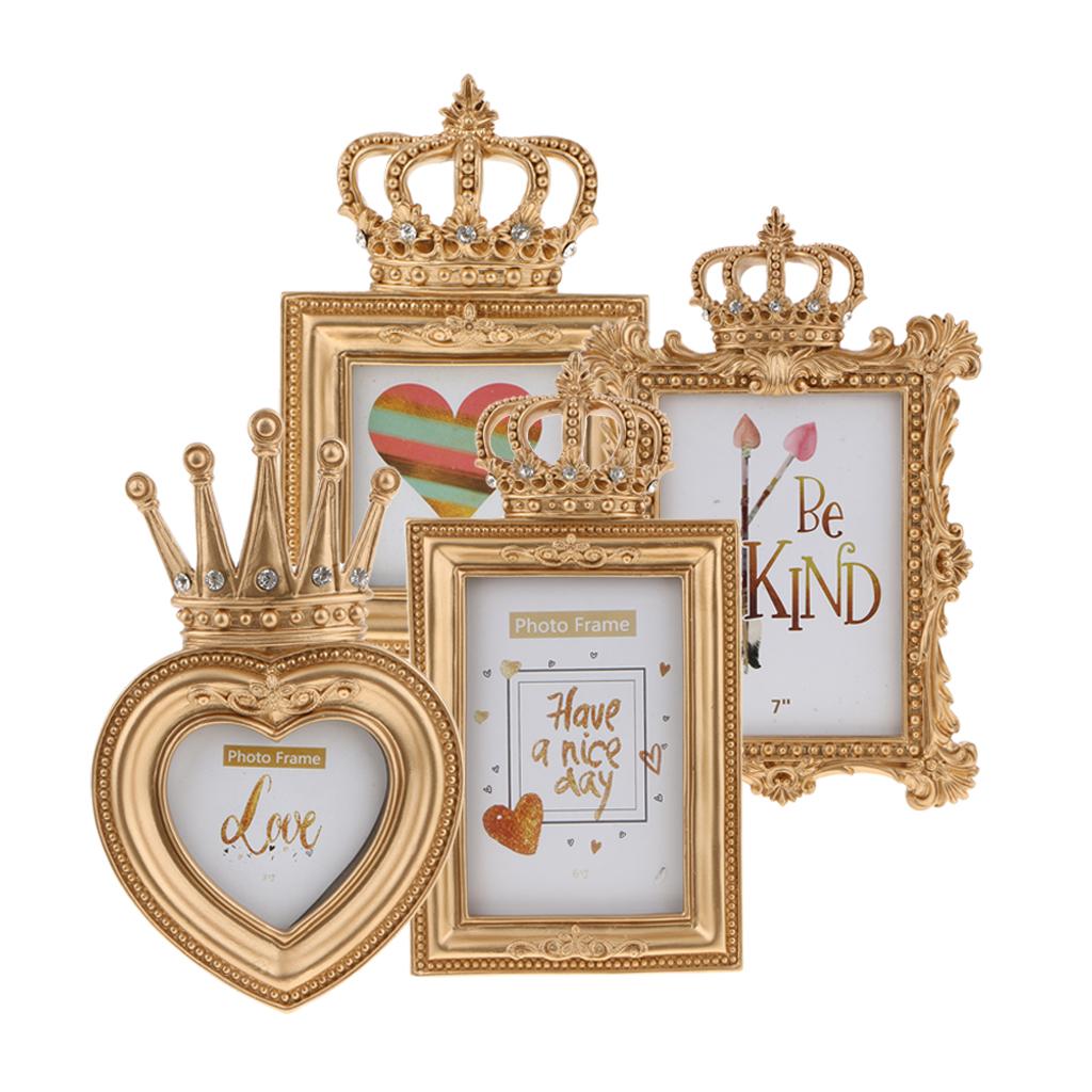 4pcs Gold Crown Resin Photo Frame Baroque Luxury Style Decor