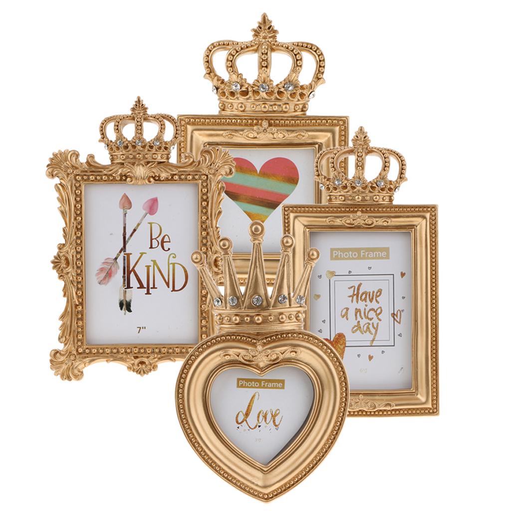 4pcs Gold Crown Resin Photo Frame Baroque Luxury Style Decor