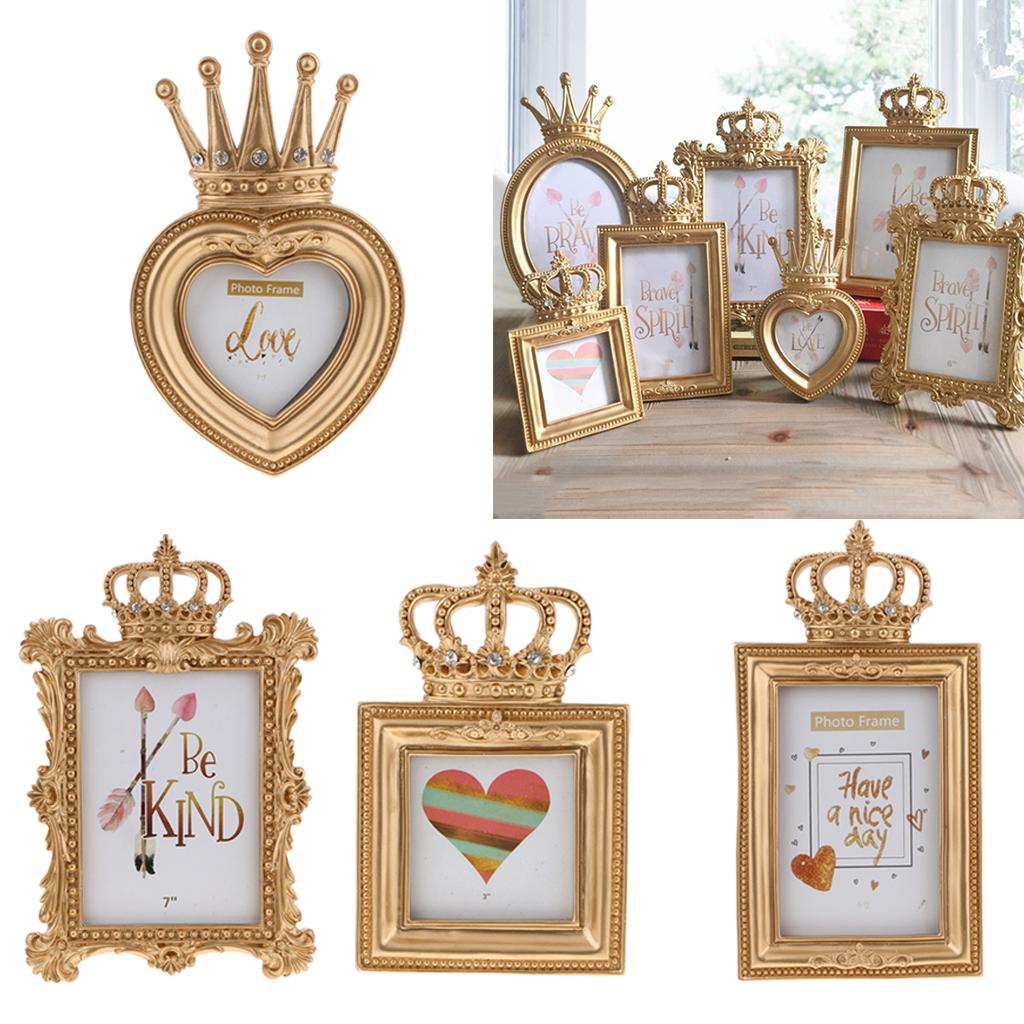 4pcs Gold Crown Resin Photo Frame Baroque Luxury Style Decor
