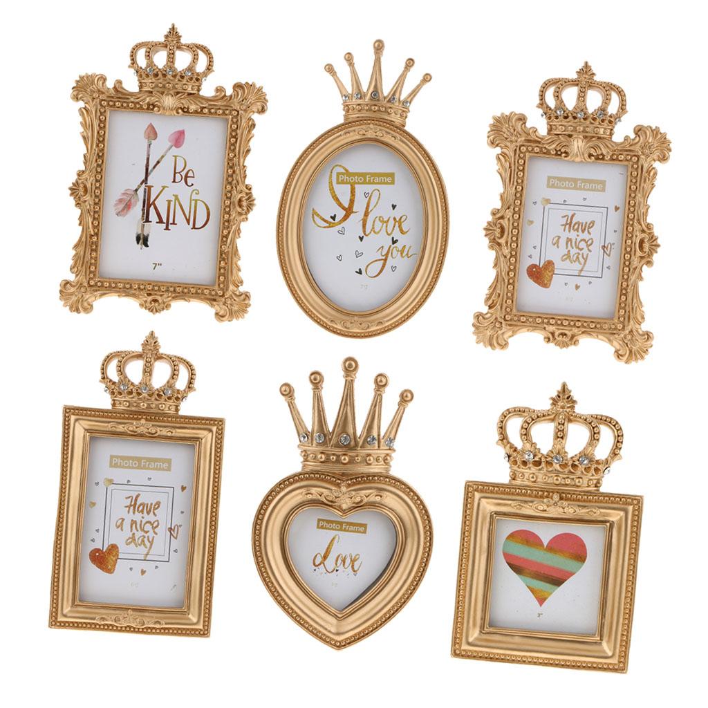 6pcs Gold Crown Resin Photo Frame Baroque Luxury Style Decor