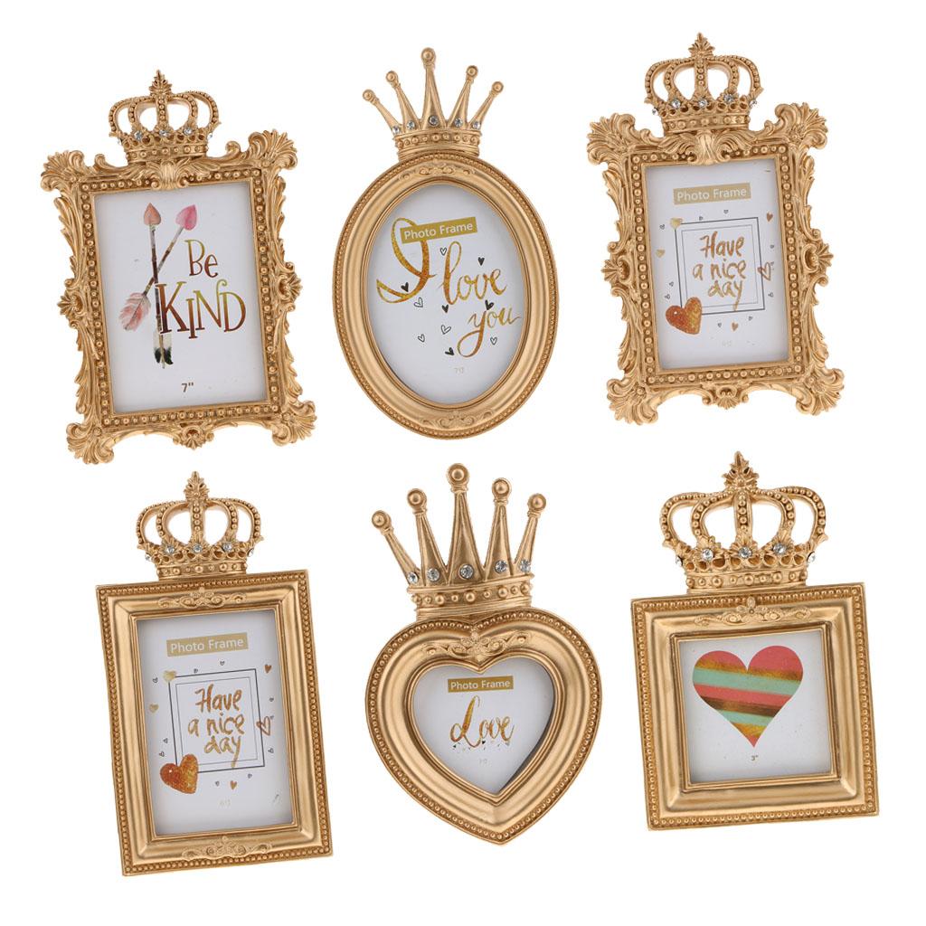 6pcs Gold Crown Resin Photo Frame Baroque Luxury Style Decor