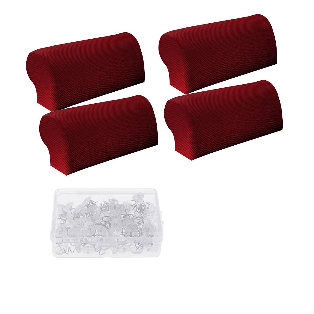 2 Pair Spandex Sofa Armrest Covers with 100 Pieces Bed Skirt Pins Red
