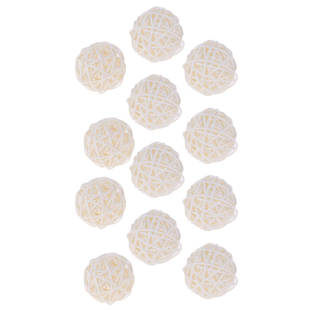 12x Wicker Rattan Ball Twig Orbs Balls DIY Ornaments Crafts Gift 7cm white