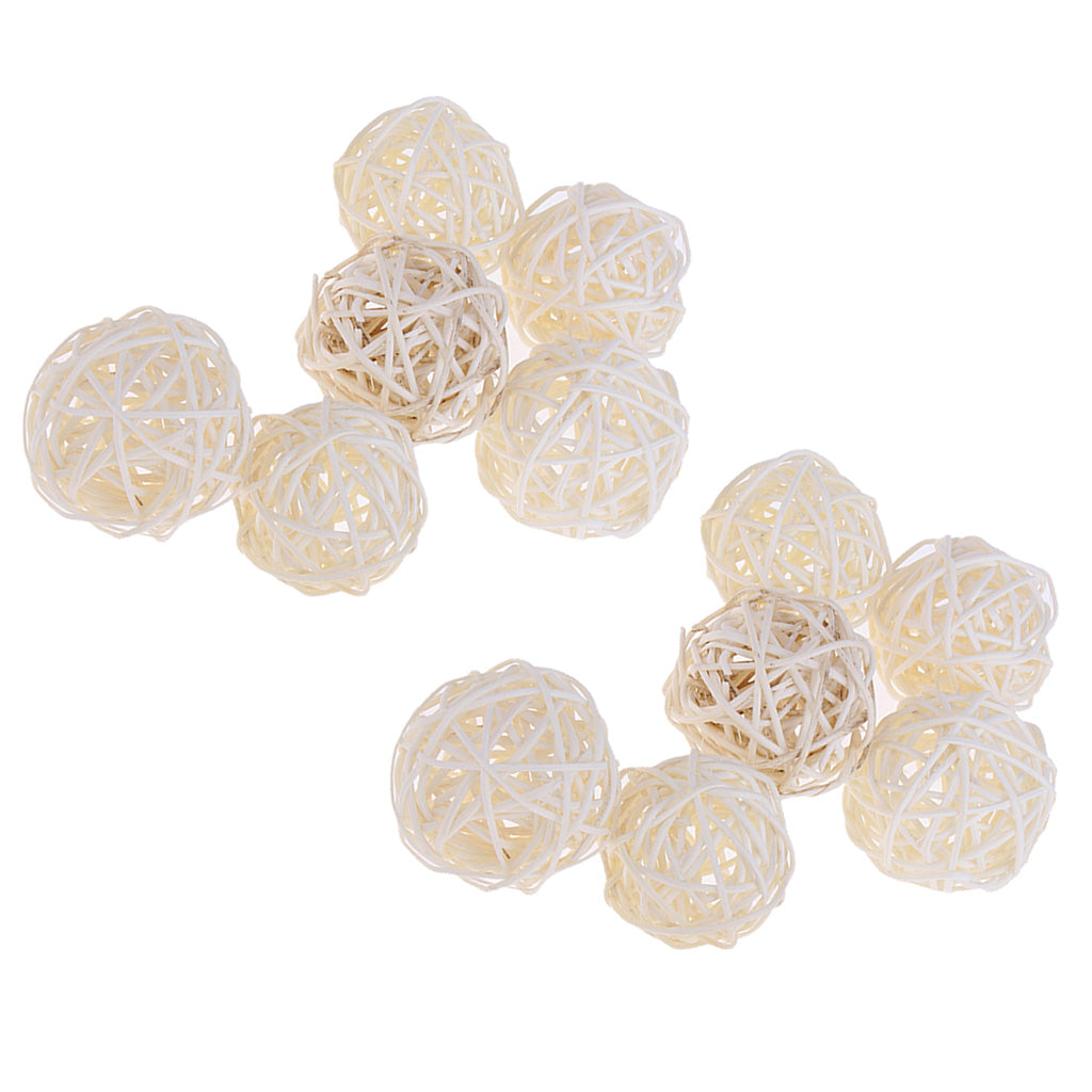 12x Wicker Rattan Ball Twig Orbs Balls DIY Ornaments Crafts Gift 7cm white