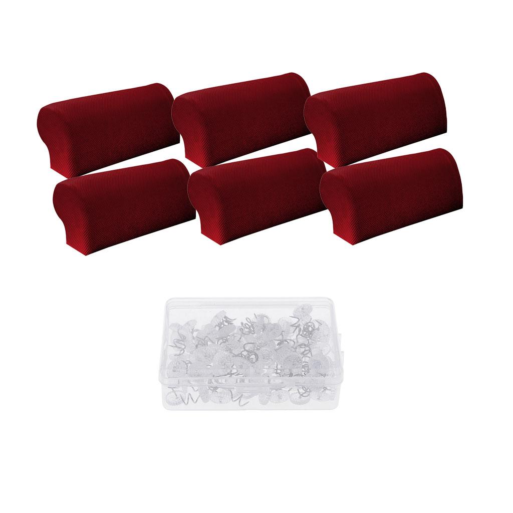 3 Pair Spandex Sofa Armrest Covers with 100 Pieces Bed Skirt Pins Red