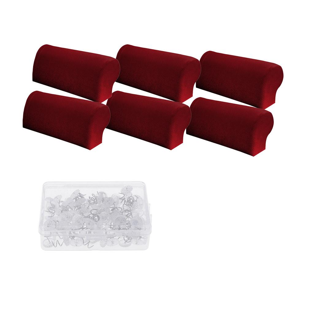 3 Pair Spandex Sofa Armrest Covers with 100 Pieces Bed Skirt Pins Red
