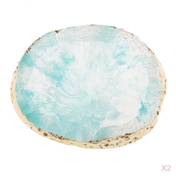 2x Resin Imitation agate nail art Palette drink coaster cup mat decors blue