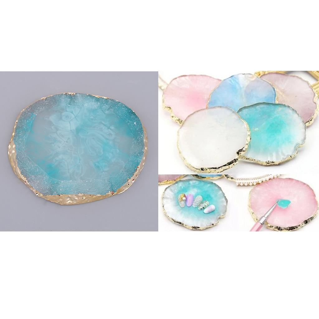 2x Resin Imitation agate nail art Palette drink coaster cup mat decors blue