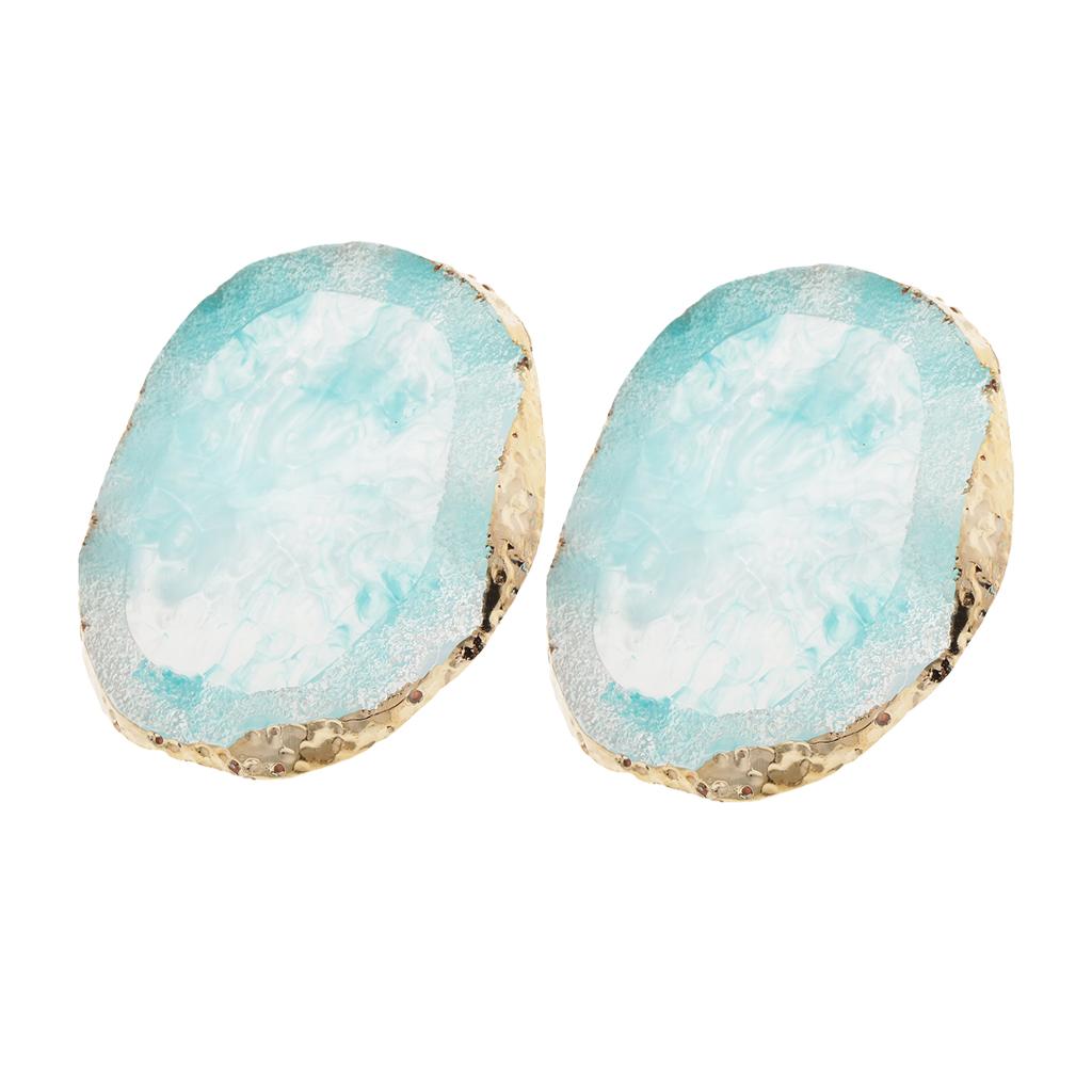 2x Resin Imitation agate nail art Palette drink coaster cup mat decors blue