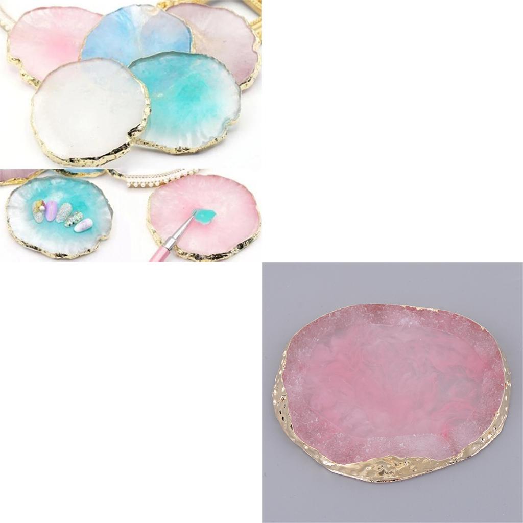 2x Resin Imitation agate nail art Palette drink coaster cup mat decors pink