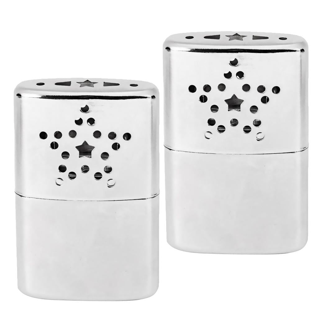2x Stainless Steel Reusable Pocket Heater Hand Warmer Handwarmers with Pouch