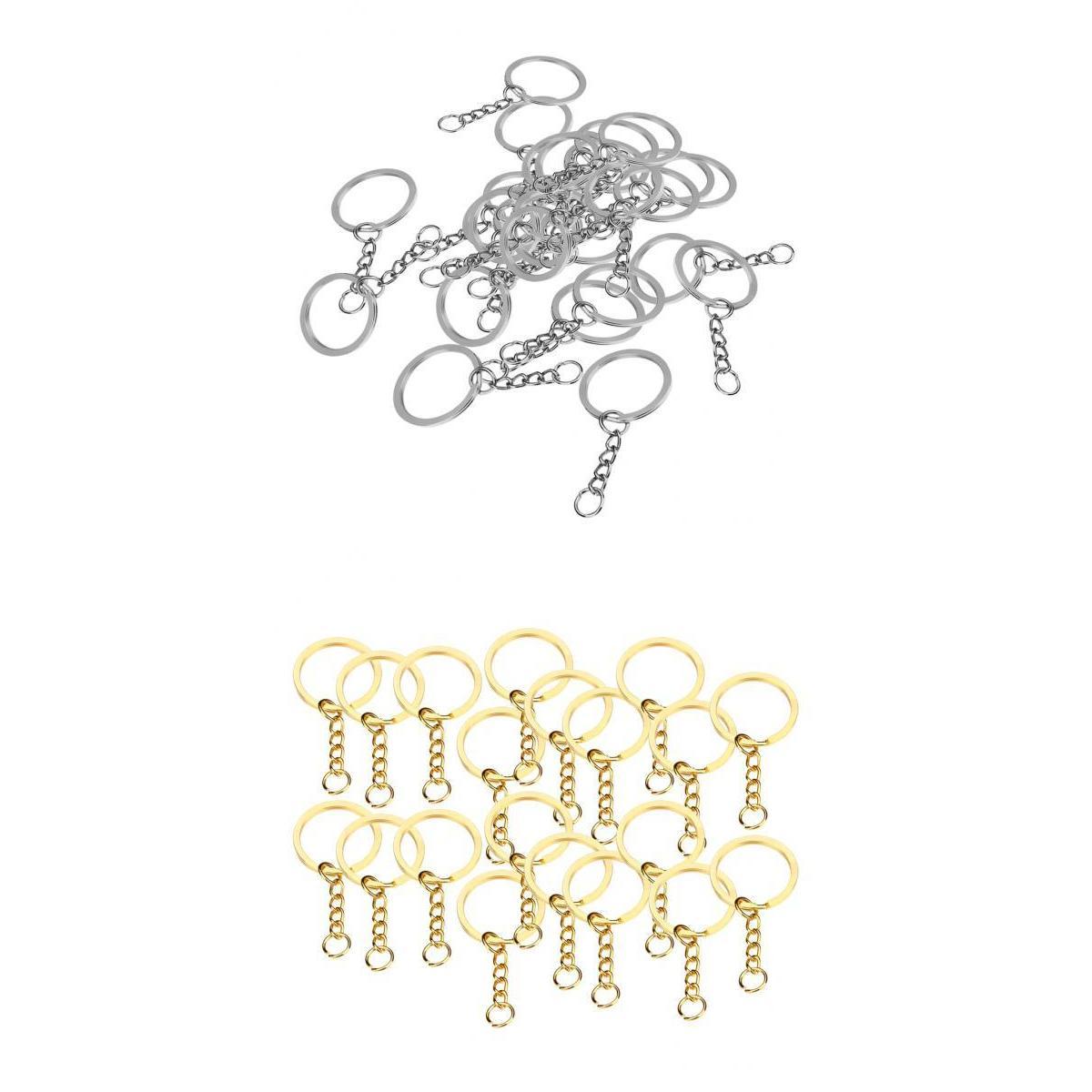 40pcs DIY 28mm Polished Keyring Keychain Split Ring Short Chain Key Rings