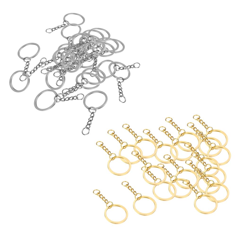 40pcs DIY 28mm Polished Keyring Keychain Split Ring Short Chain Key Rings