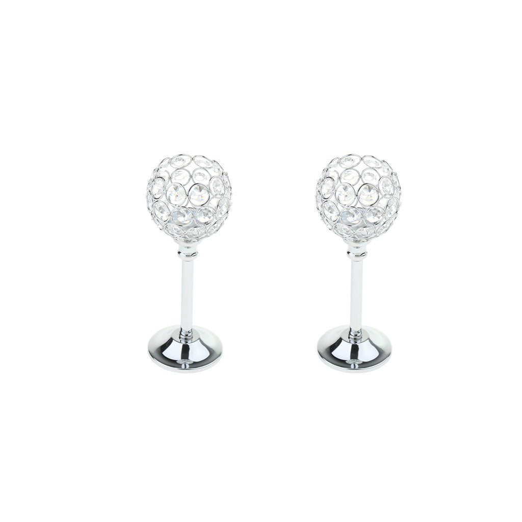 2xSilver 21.5cm Mosaic Crystal Candle Holder Tea Light Stand