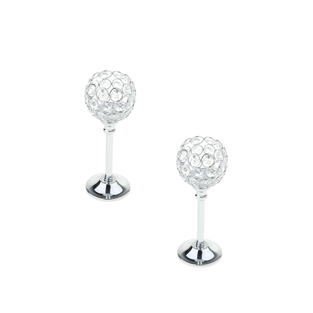 2xSilver 21.5cm Mosaic Crystal Candle Holder Tea Light Stand