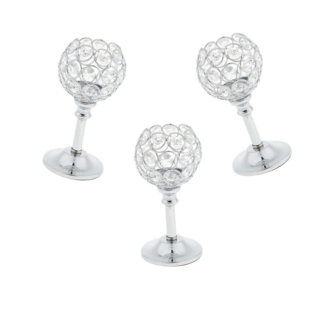 3xMosaic Crystal Candle Holder Tea Light Stand Candelabra Silver - S