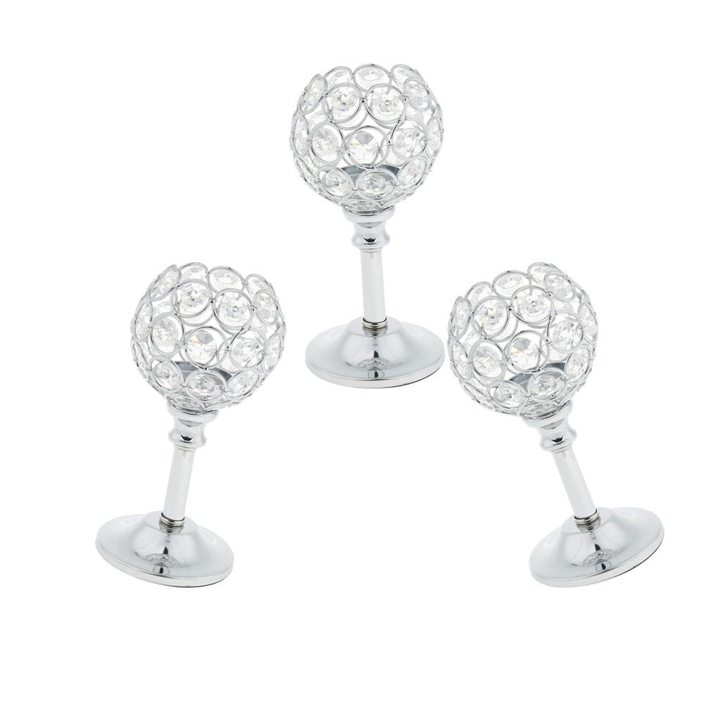 3xMosaic Crystal Candle Holder Tea Light Stand Candelabra Silver - S