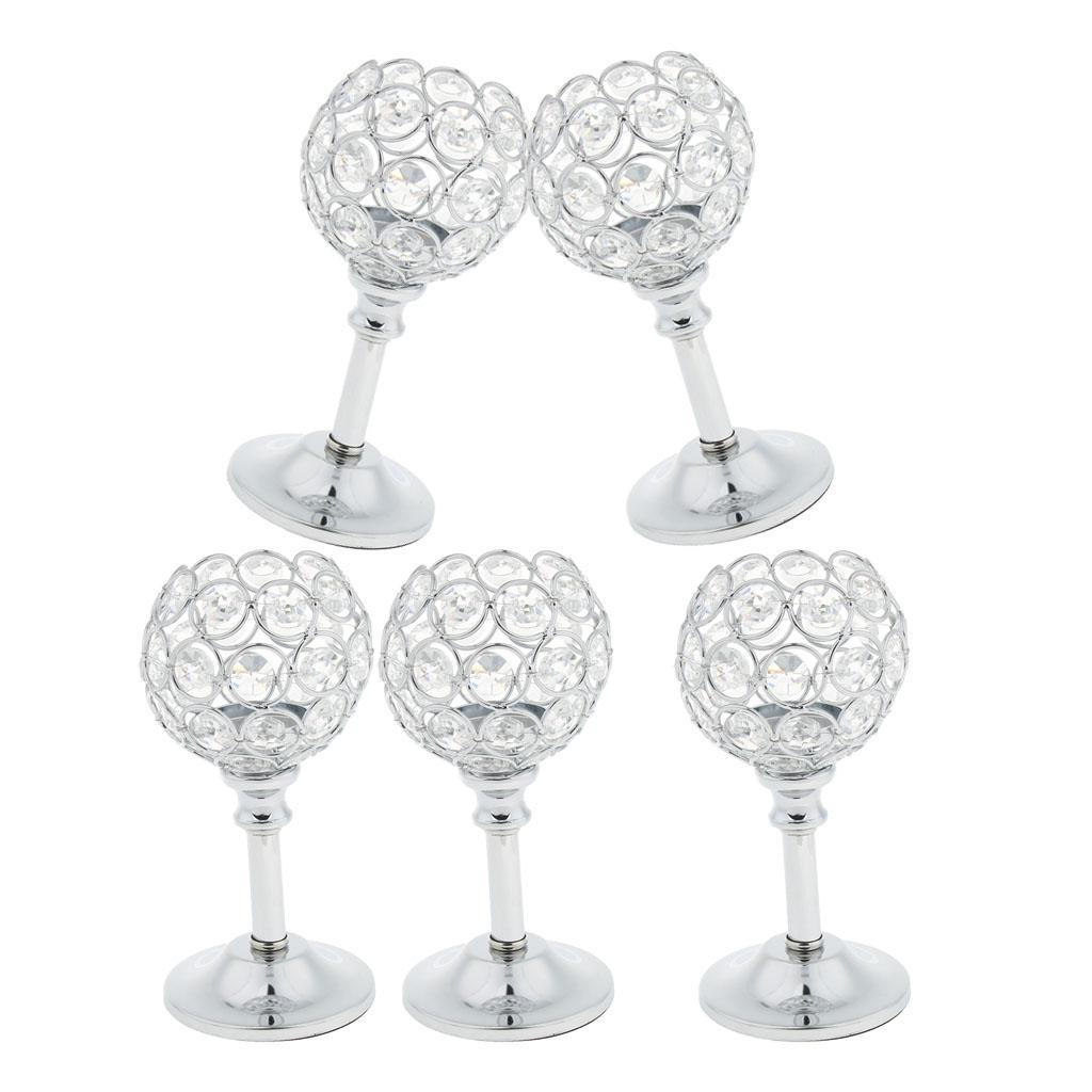 5xMosaic Crystal Candle Holder Tea Light Stand Candelabra Silver - S