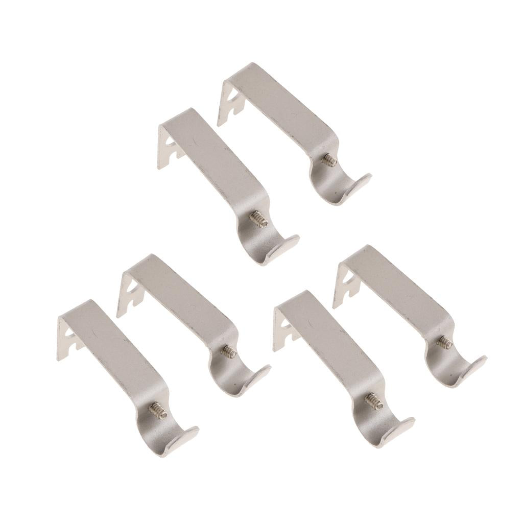 6Pcs Adjustable Metal Curtain Pole Rod Wall Bracket Hook Holder Silver