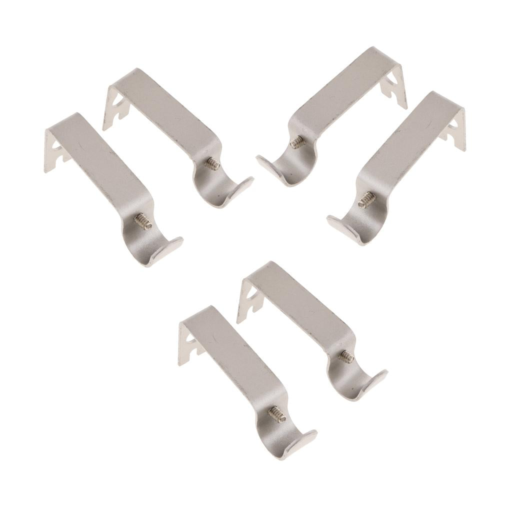 6Pcs Adjustable Metal Curtain Pole Rod Wall Bracket Hook Holder Silver