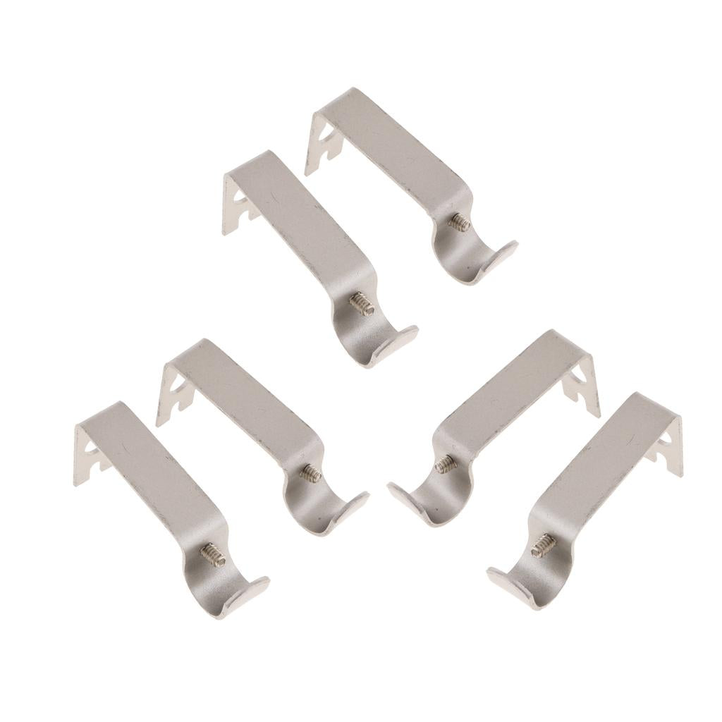 6Pcs Adjustable Metal Curtain Pole Rod Wall Bracket Hook Holder Silver