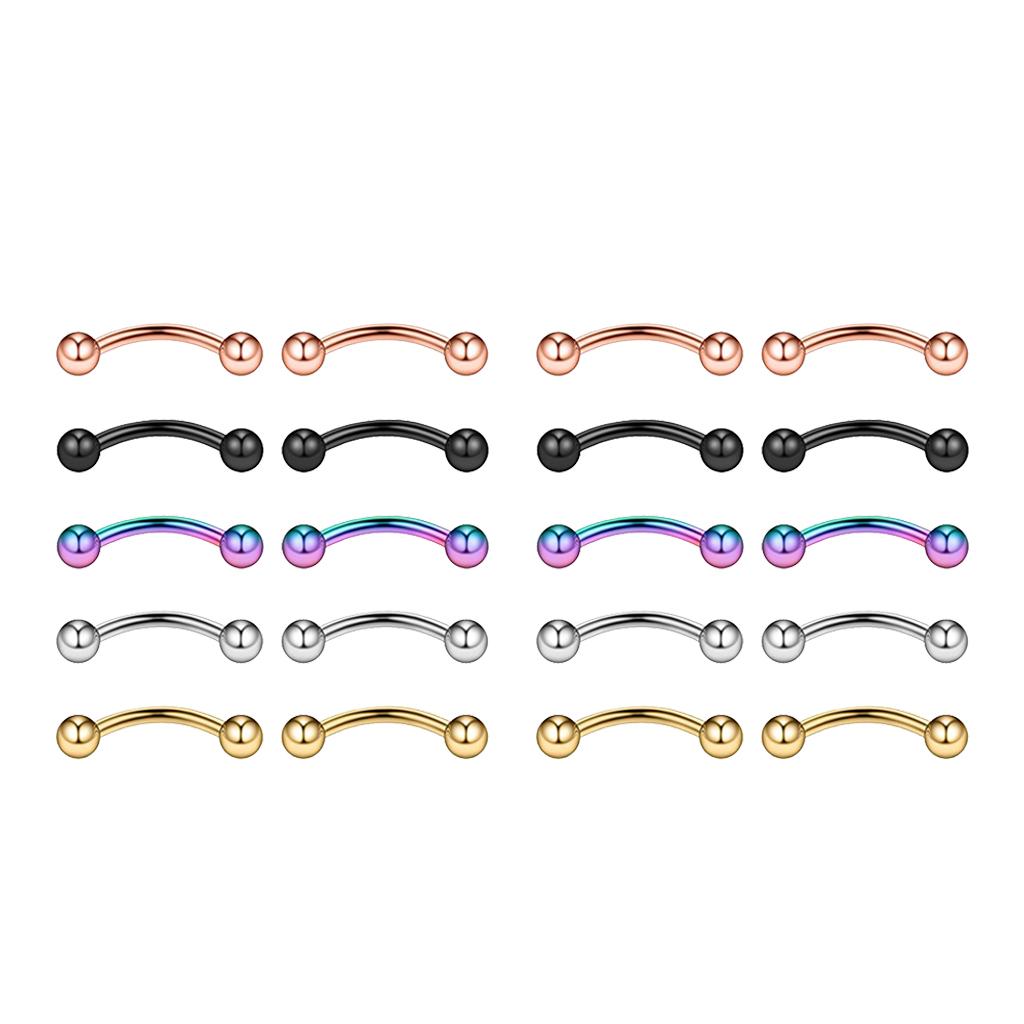 20 Piece Color Assorted 16G Stainless Steel Eyebrow Ear Lip Navel Ring