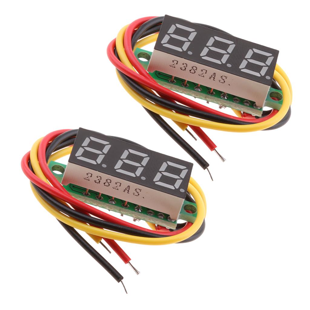 2PCS 0.28In 3Wire LED DC 0-100V Voltmeter Digital Voltage Meter Tester Red