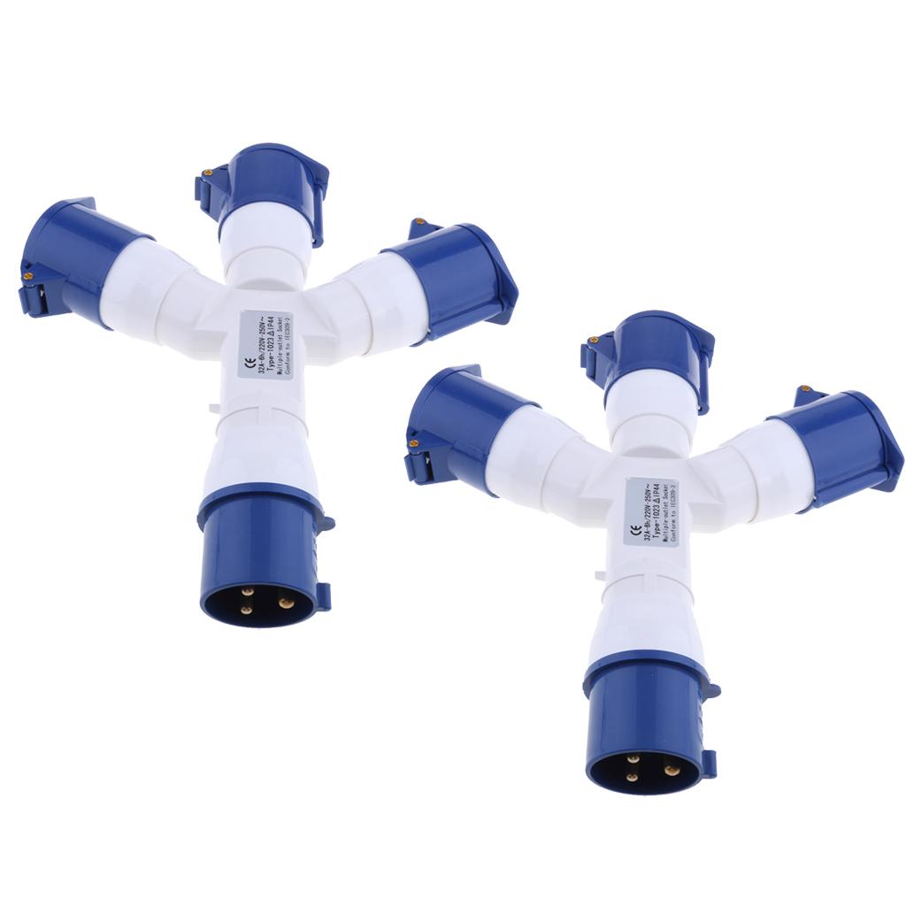 2PCS 220V 32A 3Pin Industrial Site Plug Socket Weatherproof IP44 2P+E Blue