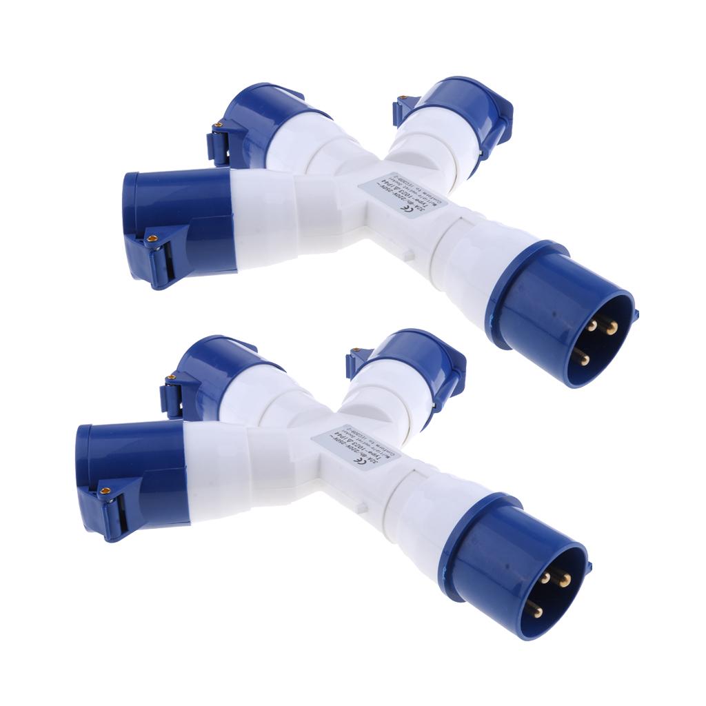 2PCS 220V 32A 3Pin Industrial Site Plug Socket Weatherproof IP44 2P+E Blue