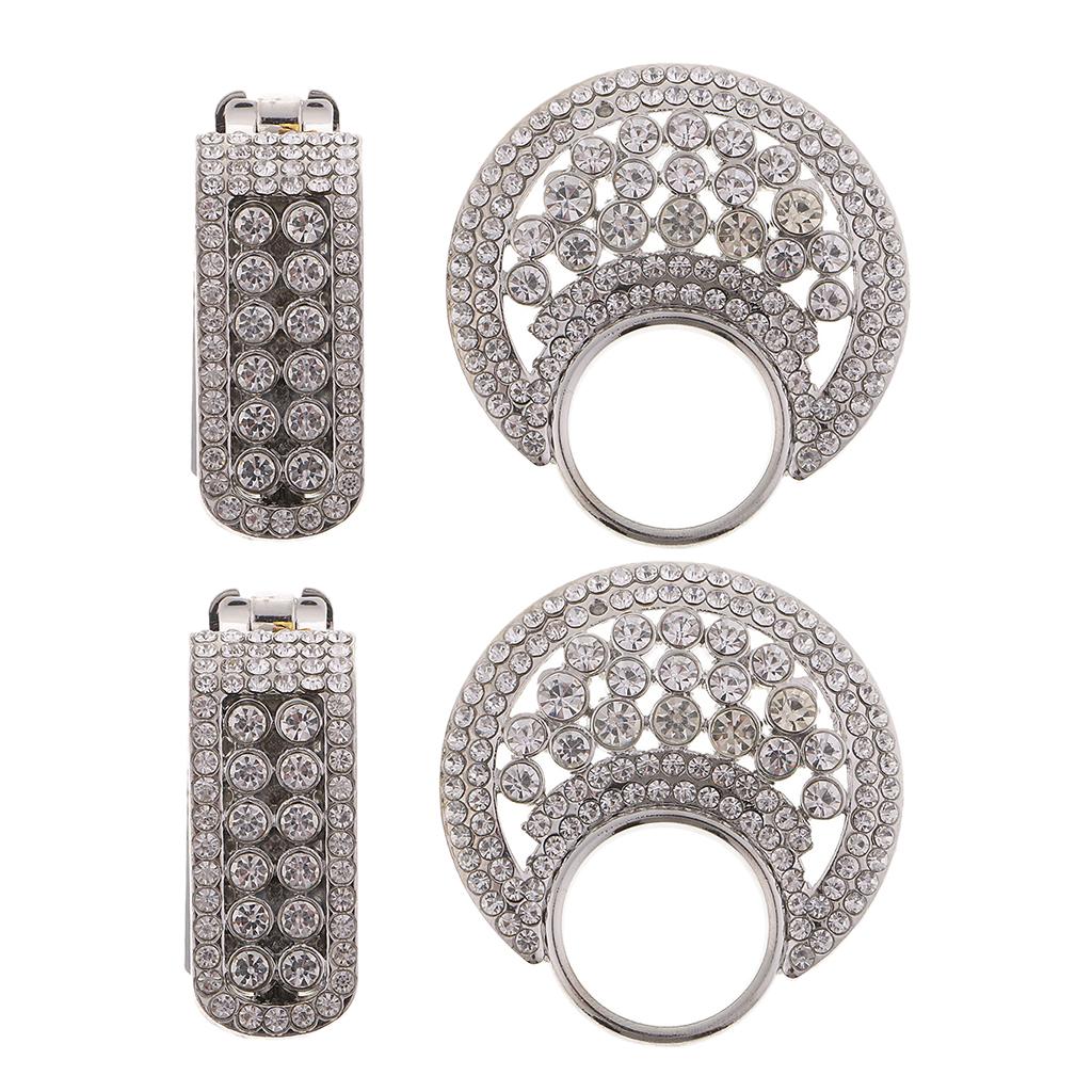 2pcs Rhinestone Button Duck-mouth Buckle Fastener for Clothing Decor Silver