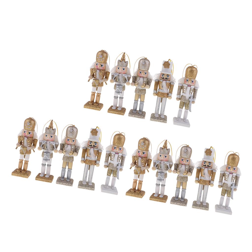15 Pieces 12cm Wooden Nutcracker Solider Figure Model Puppet Doll Home Decor