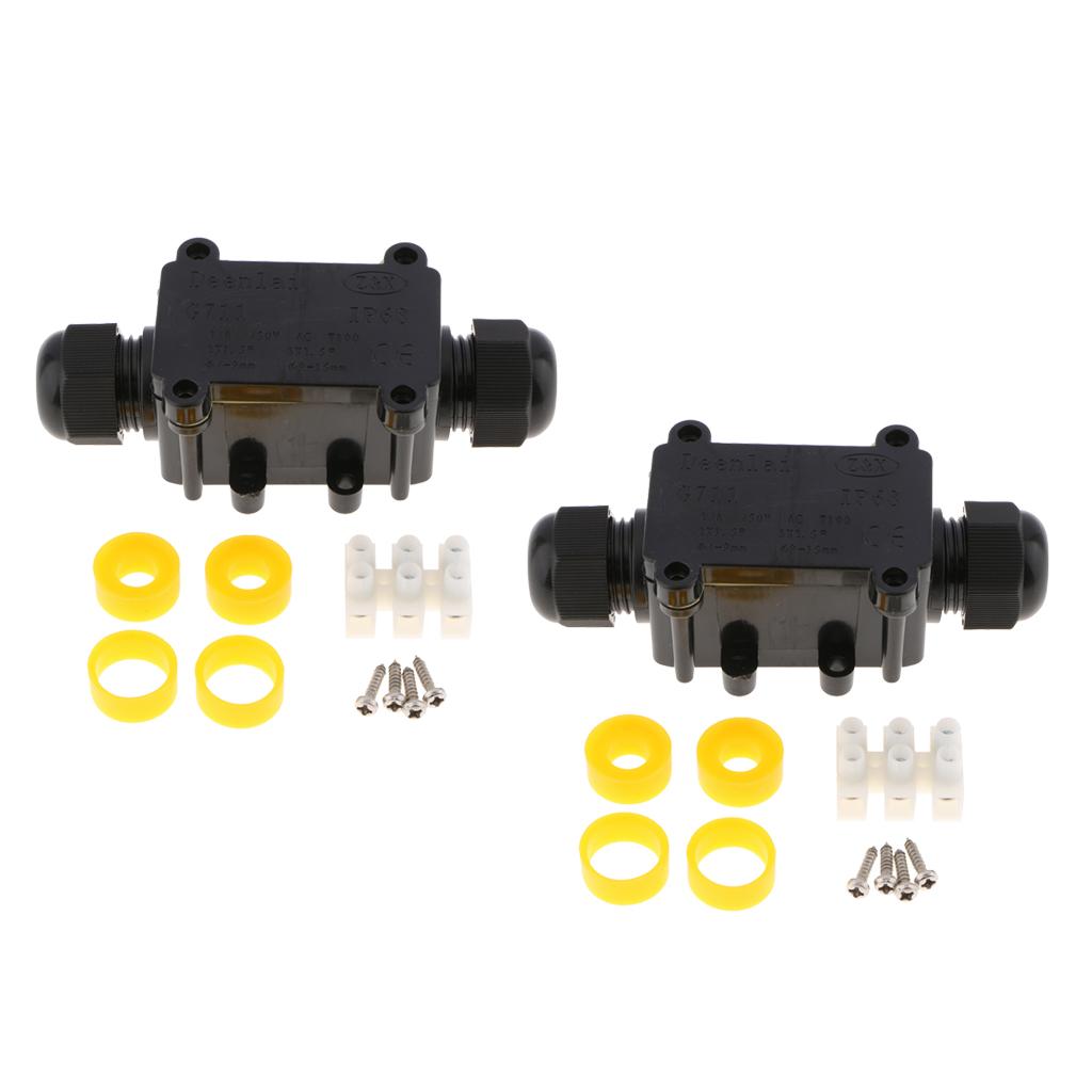 2Set Waterproof IP68 Cable Wire Connector Electrical 2Way Junction Box Black