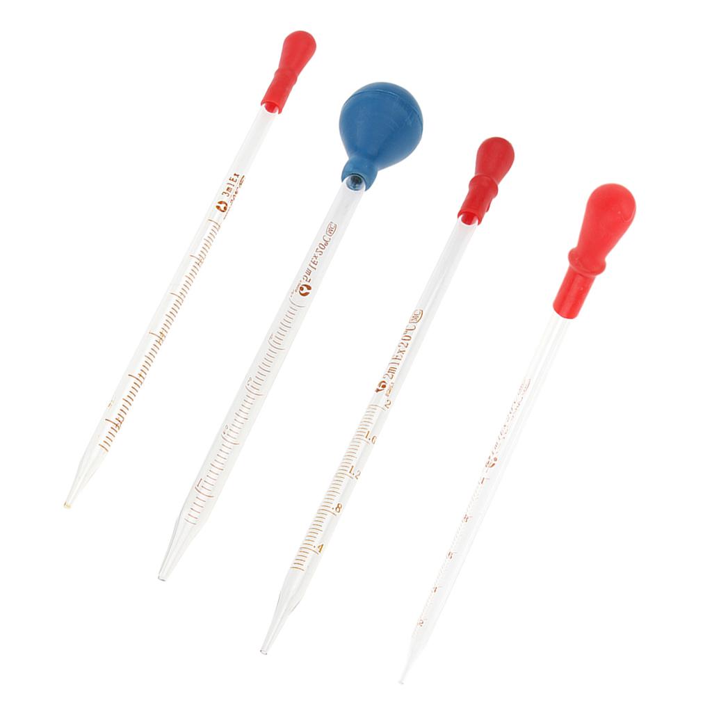 4 Pieces Glass Graduated Pipette Rubber Cap Lab Chemistry Dropper Dispensing