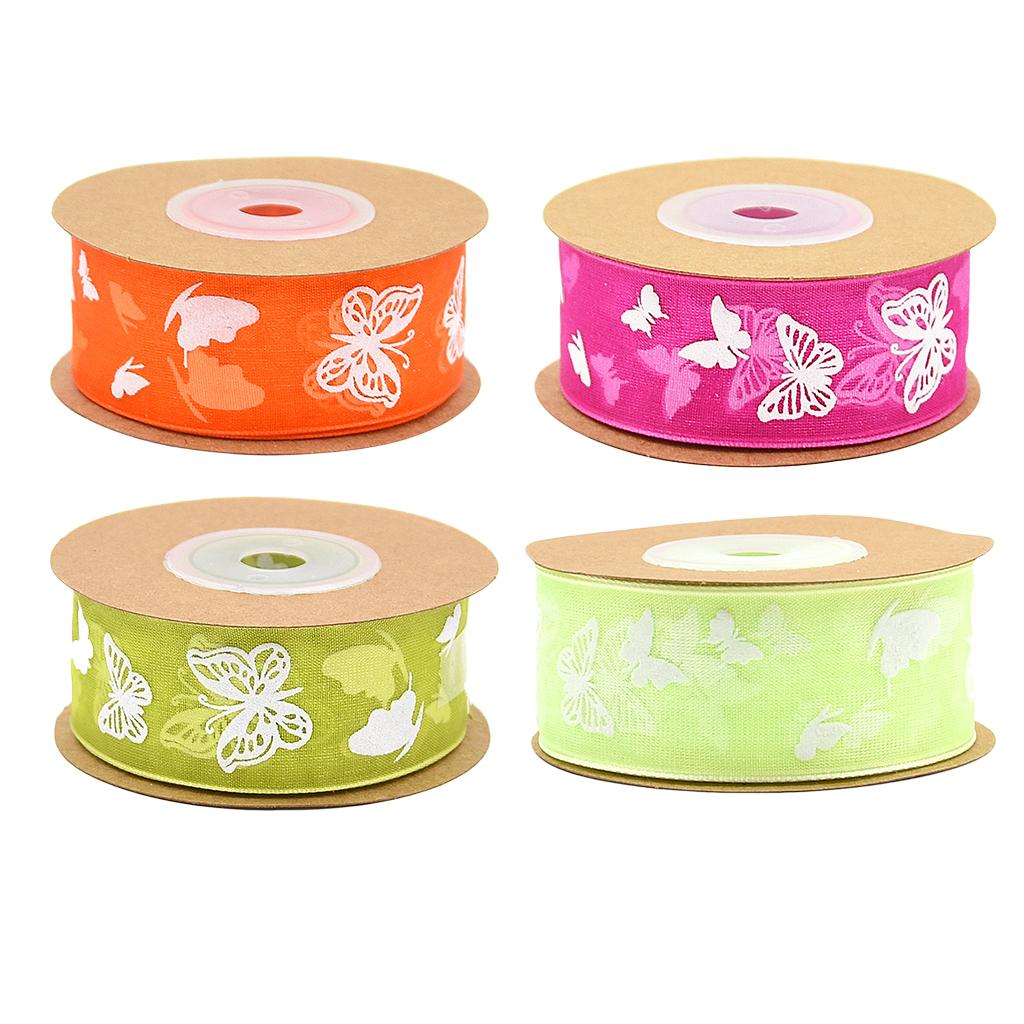 4 Colors of 10 Meters Butterfly Printed Chiffon Ribbon Embellishment 25mm