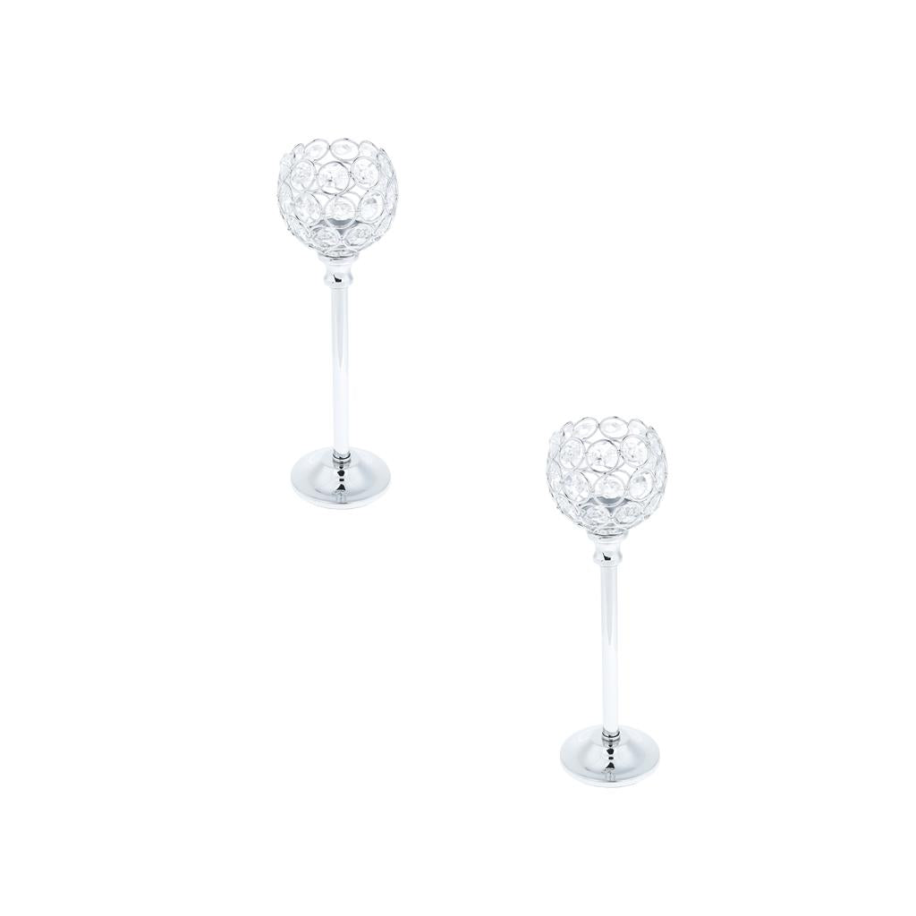 2xMosaic Crystal Candle Holder Tea Light Stand Candlestick Silver - L