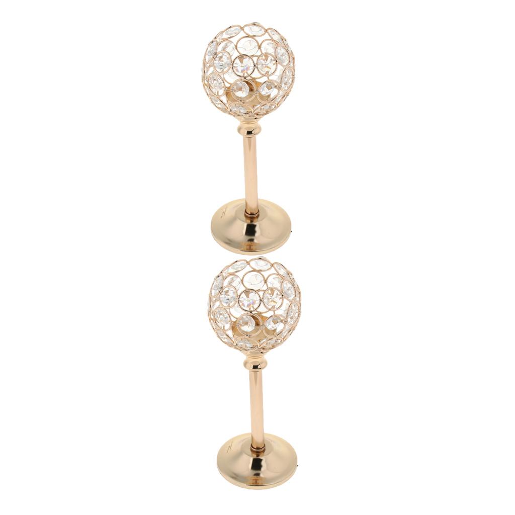 2xMosaic Crystal Candle Holder Tea Light Stand Candlestick Golden- M