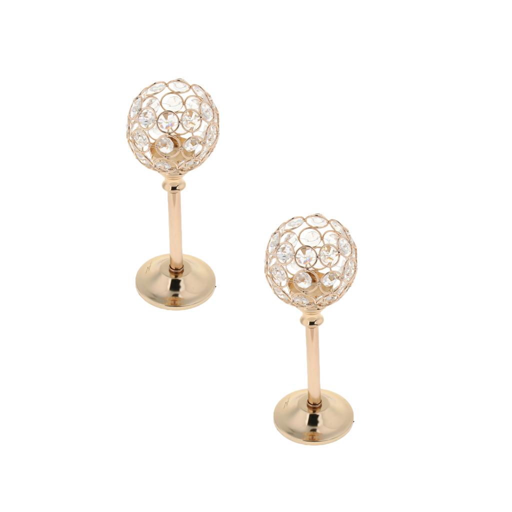 2xMosaic Crystal Candle Holder Tea Light Stand Candlestick Golden- M